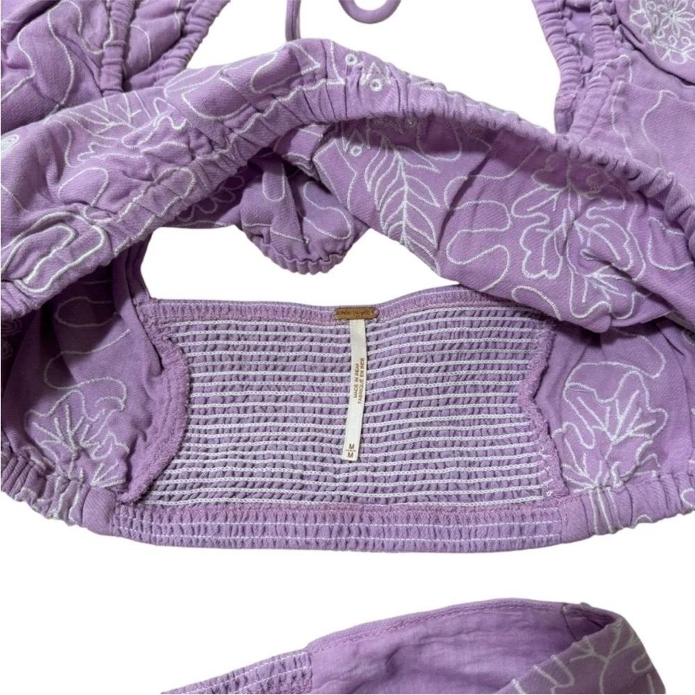 Free People Lotus Blouse & Maxi Skirt Purple Orchid Smocked Puff Sleeve 2 Piece - Picture 7 of 7